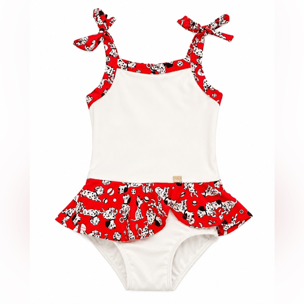 White & Red Dalmatian Print Girls' One-Piece Swimsuit